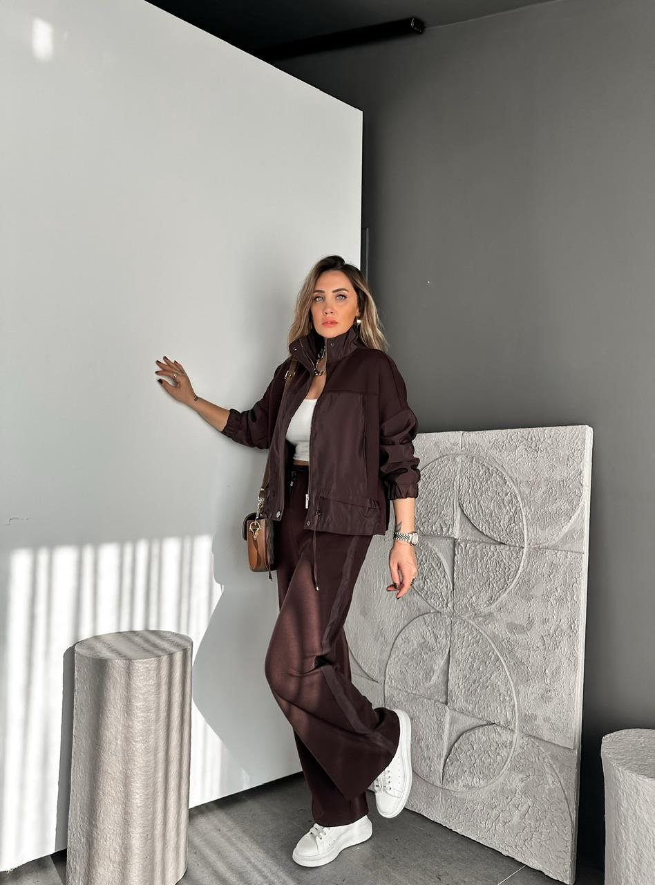 Kahve Paraşüt Mix Fermuarlı Mont Takım
