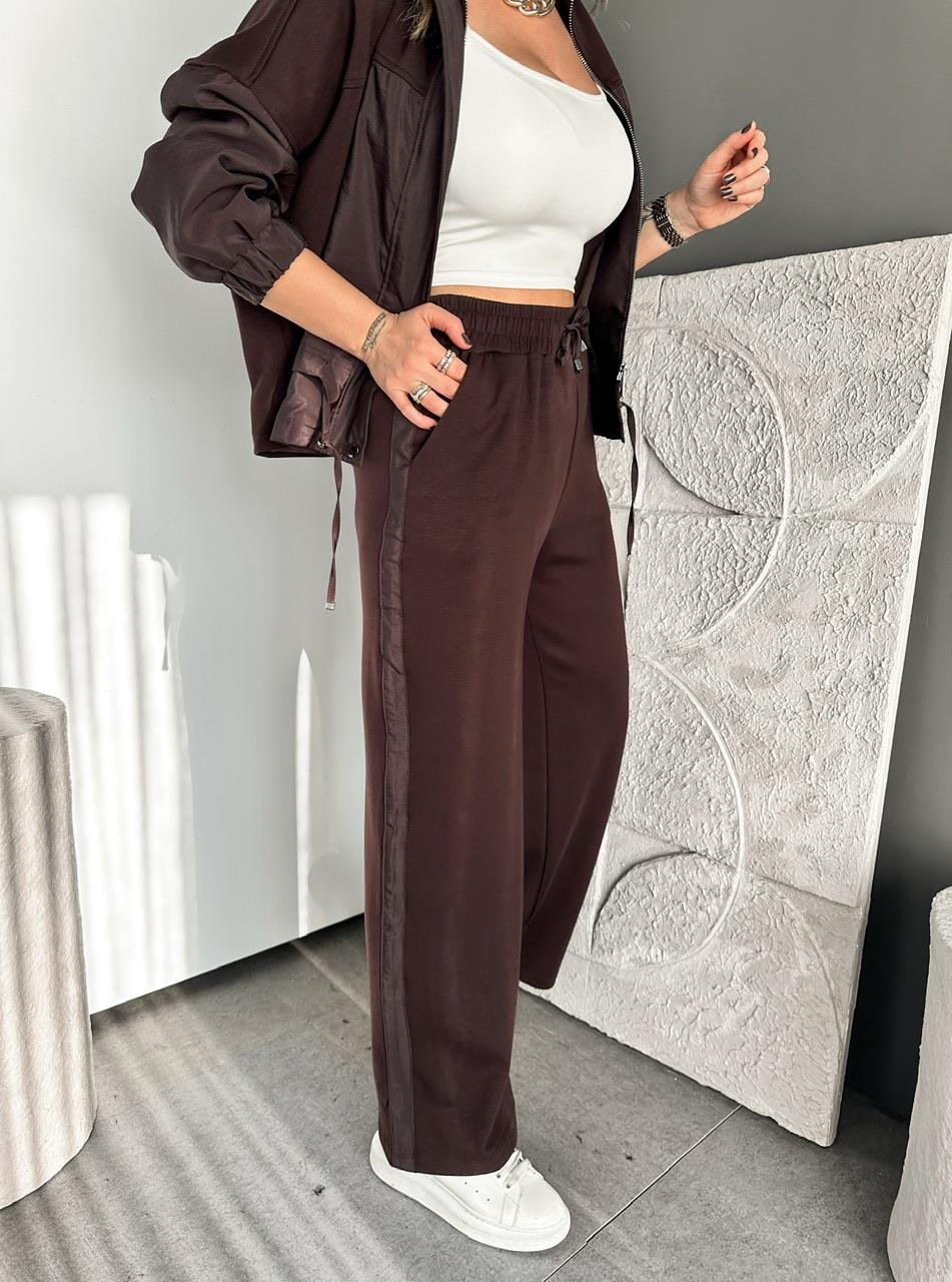 Kahve Paraşüt Mix Fermuarlı Mont Takım
