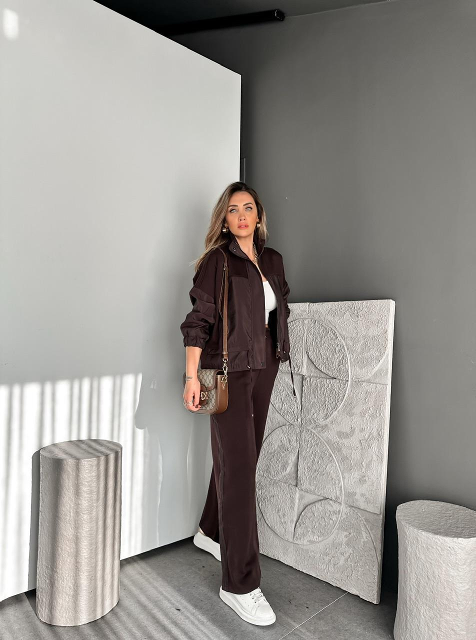 Kahve Paraşüt Mix Fermuarlı Mont Takım