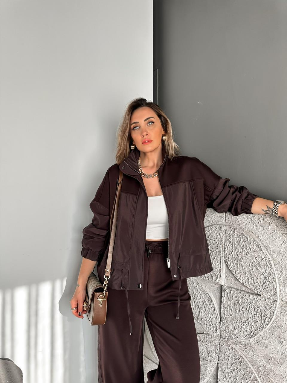 Kahve Paraşüt Mix Fermuarlı Mont Takım