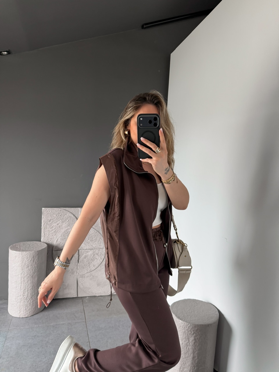 Kahve Paraşüt Mix Yelekli Modal Takım