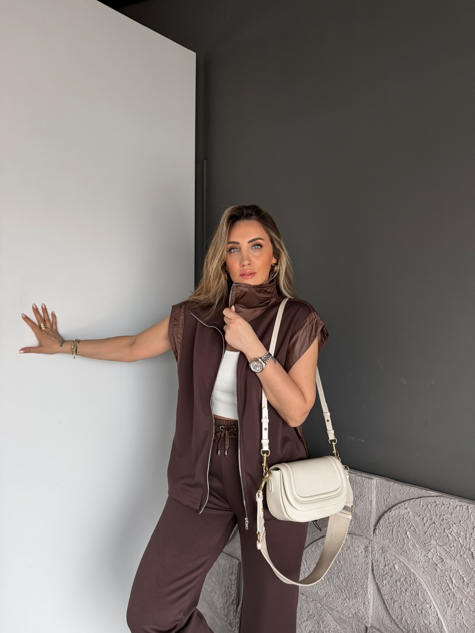 Kahve Paraşüt Mix Yelekli Modal Takım
