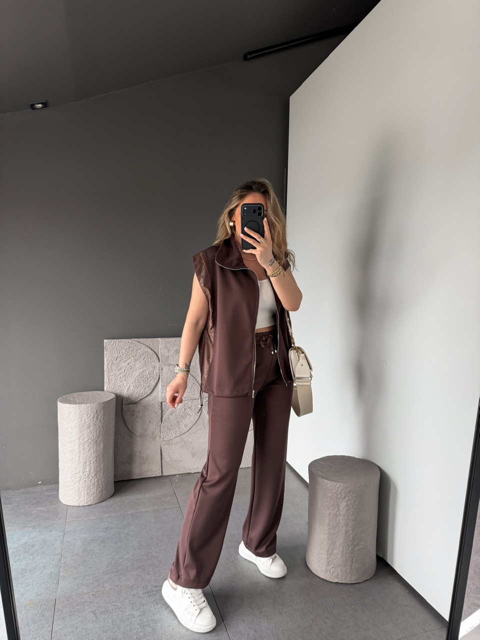 Kahve Paraşüt Mix Yelekli Modal Takım