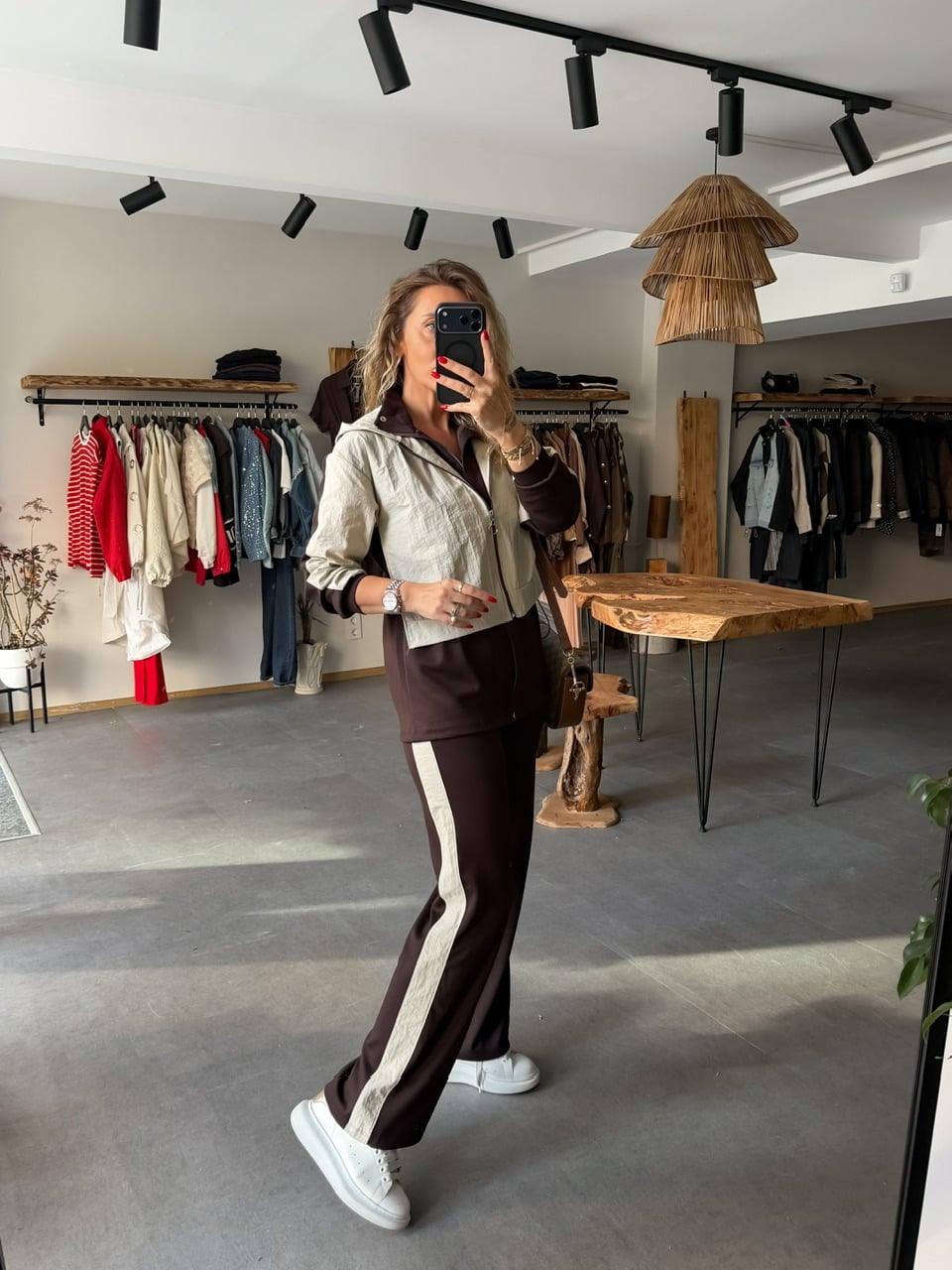 Kahve Paraşüt Yelek Parçalı Modal Takım
