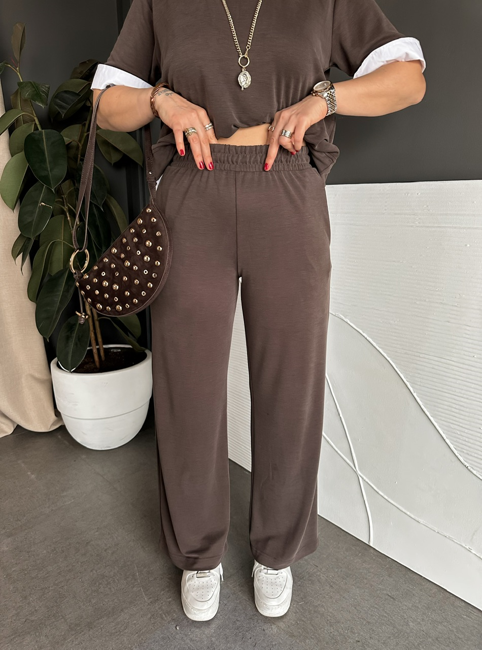 Kahve Poplin Detaylı Modal Takım