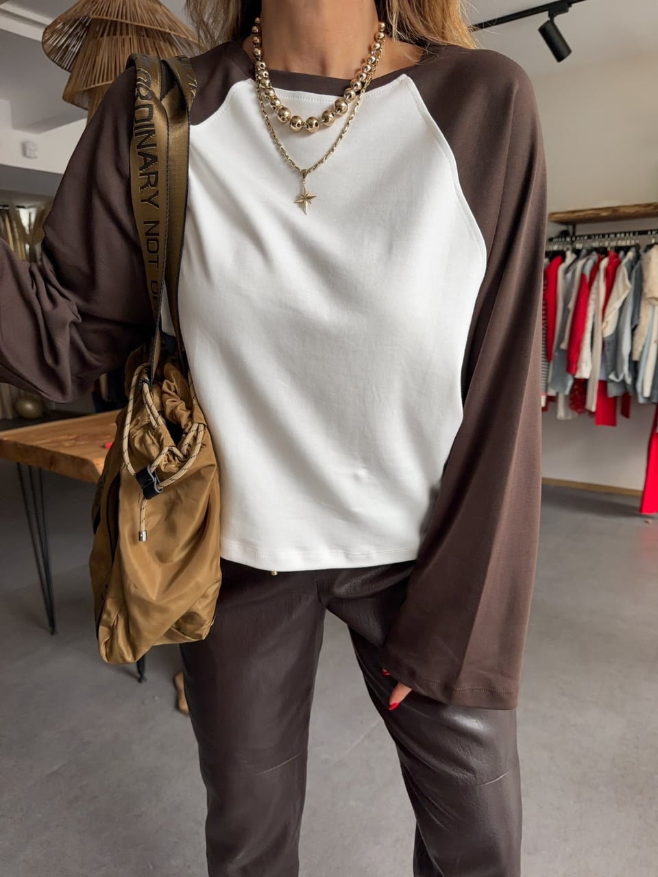 Kahve Reglan Kol Tshirt