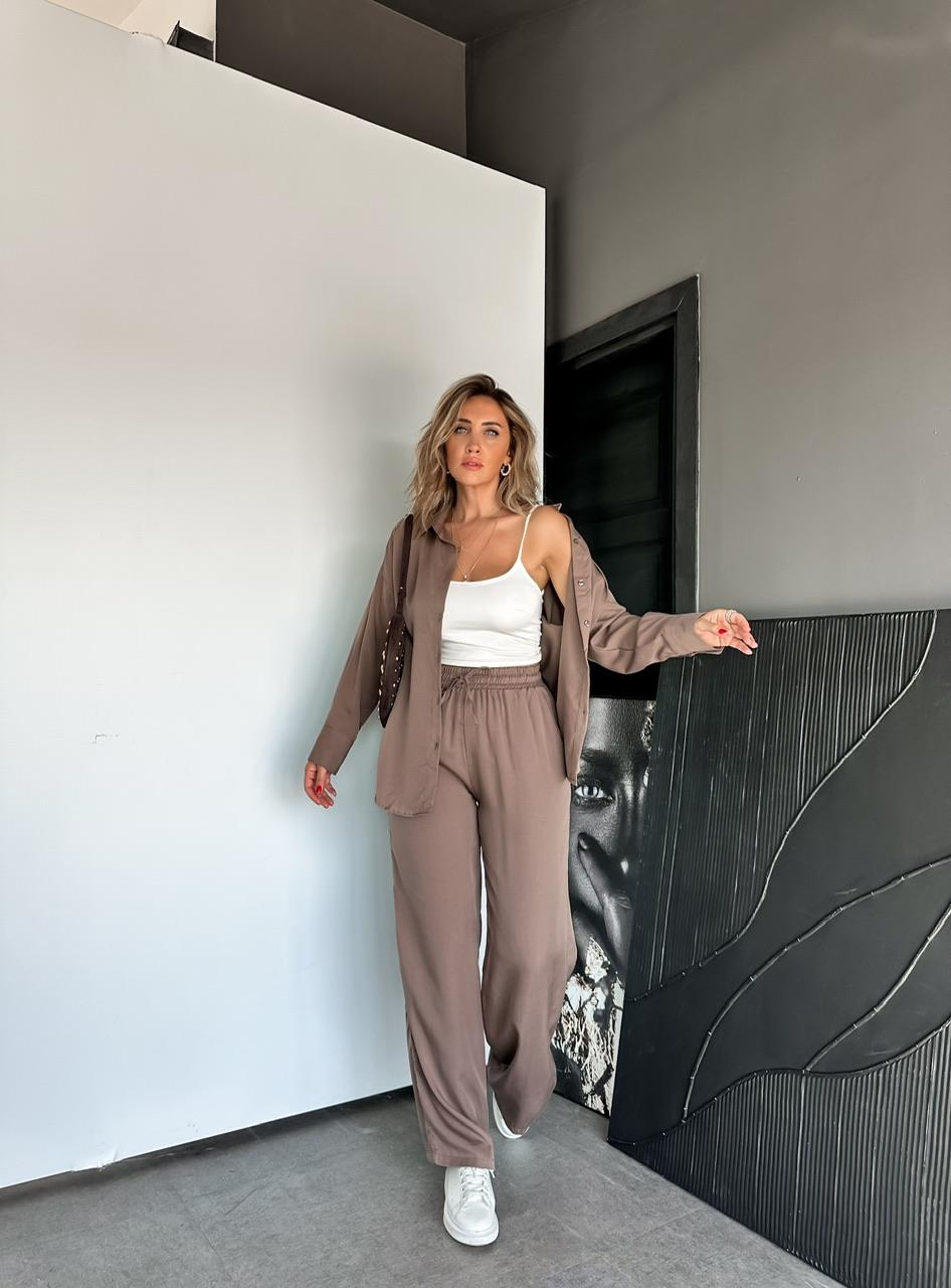Kahve Relax Gömlek Pantolon Takım