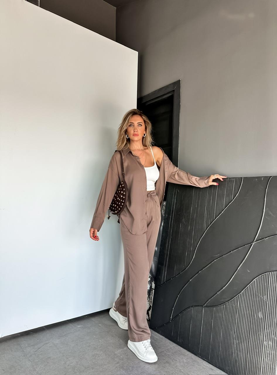 Kahve Relax Gömlek Pantolon Takım
