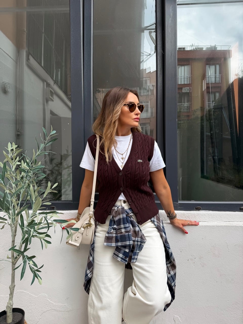 Kahve Saç Örgülü Marka Model Yelek