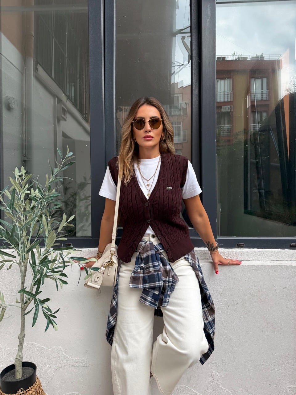 Kahve Saç Örgülü Marka Model Yelek