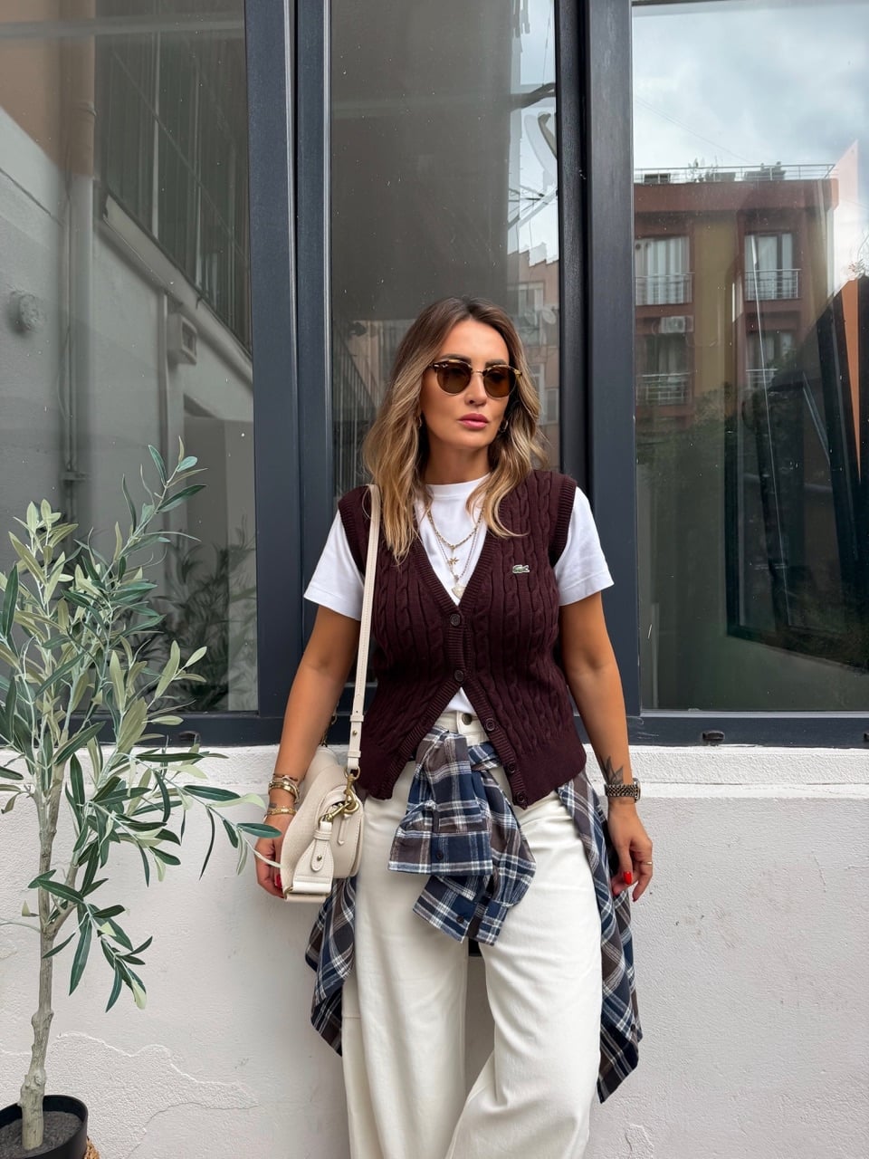 Kahve Saç Örgülü Marka Model Yelek
