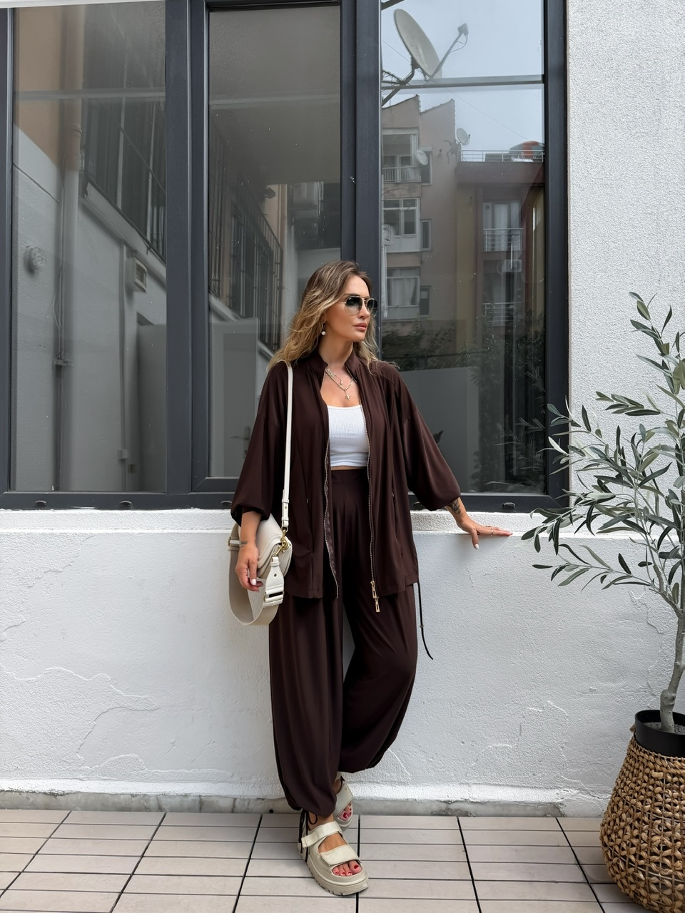 Kahve Şalvarlı Full Likralı Takım