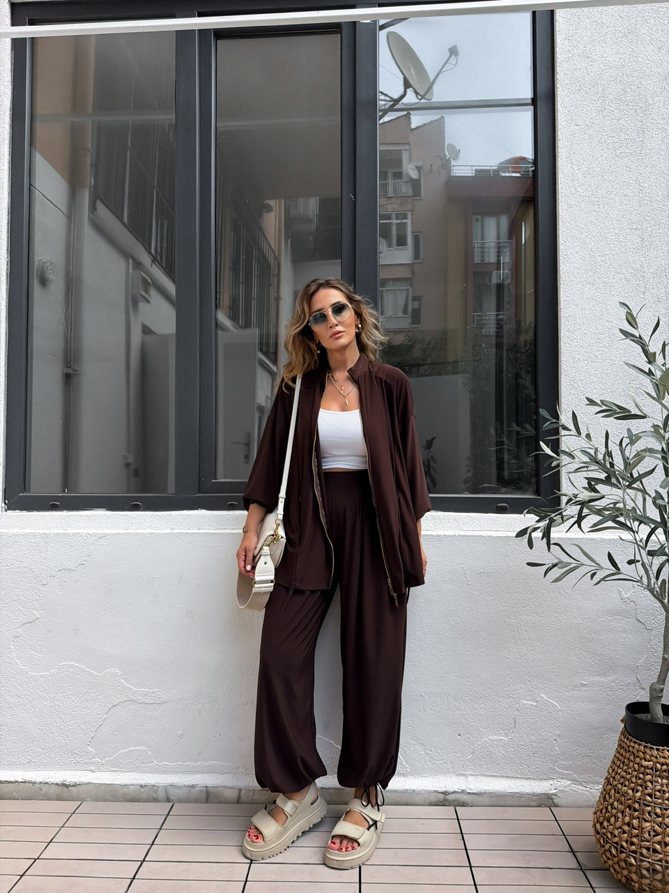 Kahve Şalvarlı Full Likralı Takım
