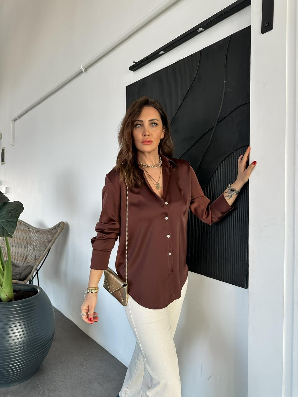 Kahve Saten Şık Gömlek