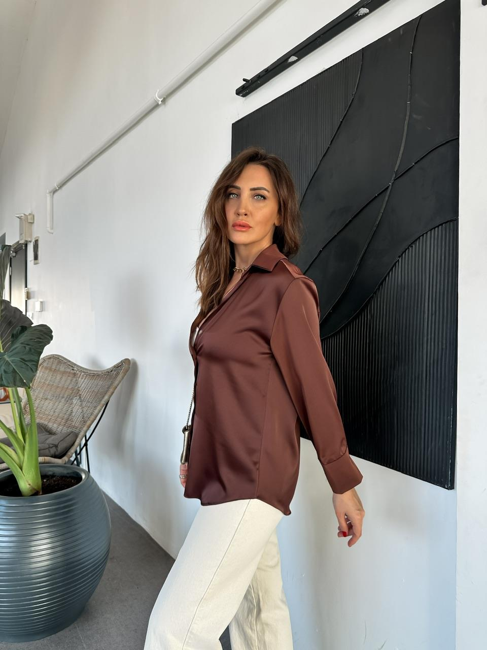 Kahve Saten Şık Gömlek