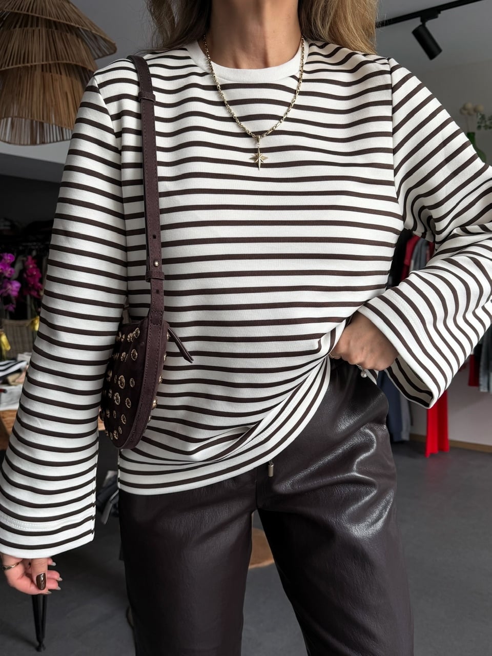 Kahve Scuba Çizgili Sweatshirt