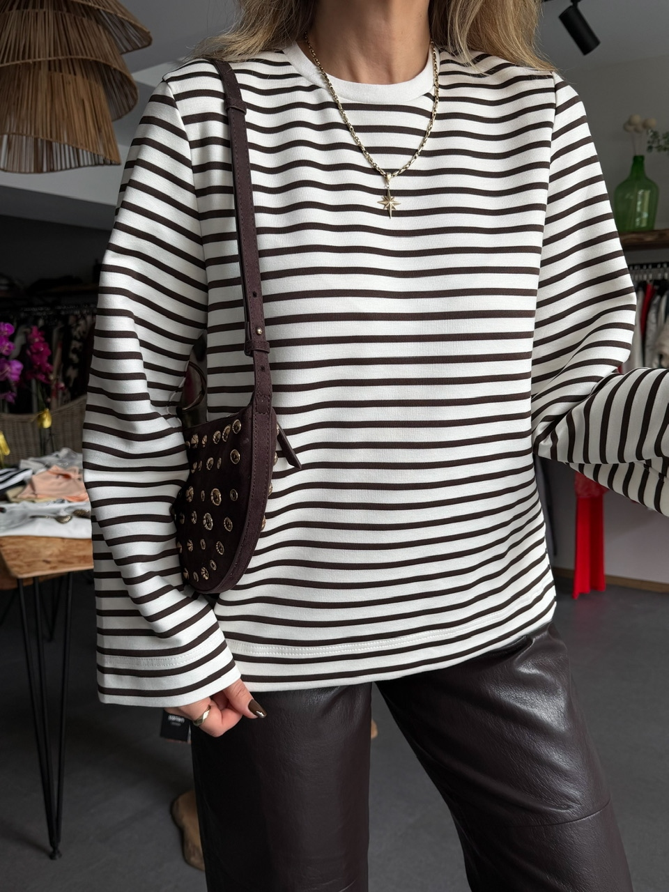Kahve Scuba Çizgili Sweatshirt