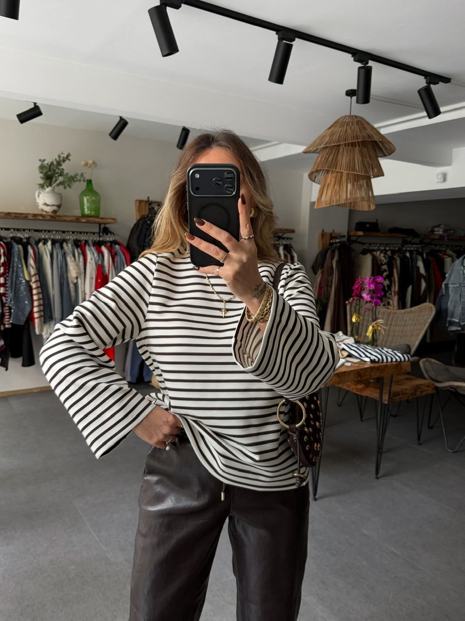 Kahve Scuba Çizgili Sweatshirt
