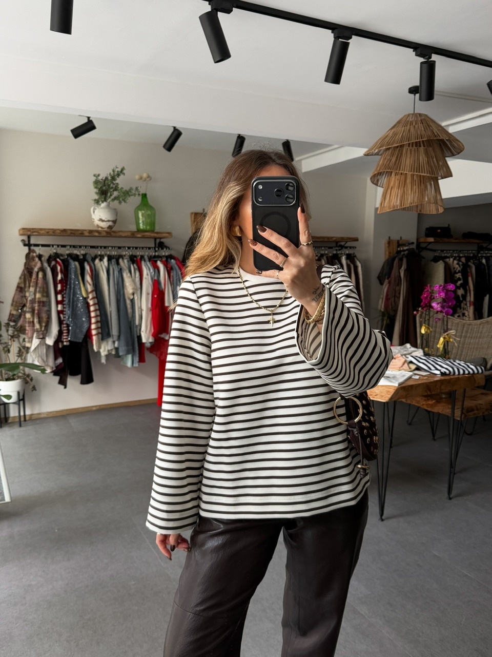Kahve Scuba Çizgili Sweatshirt