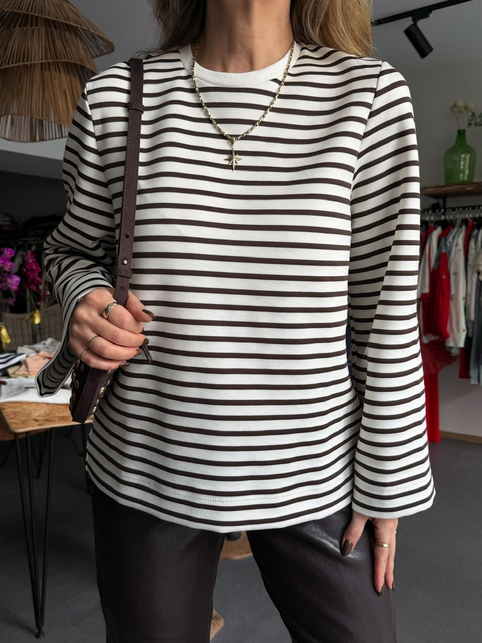 Kahve Scuba Çizgili Sweatshirt