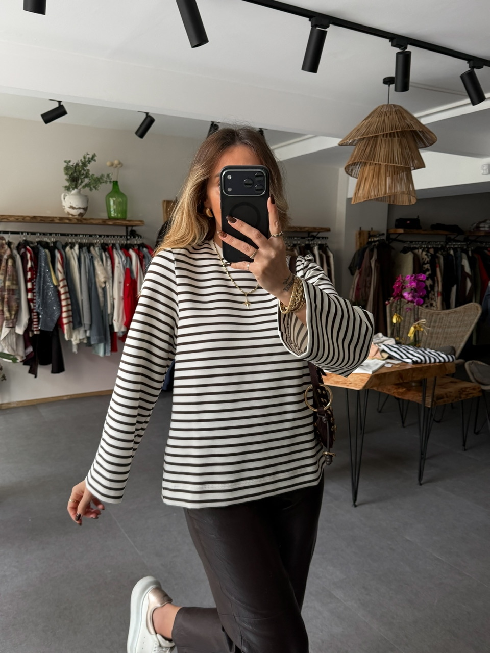 Kahve Scuba Çizgili Sweatshirt