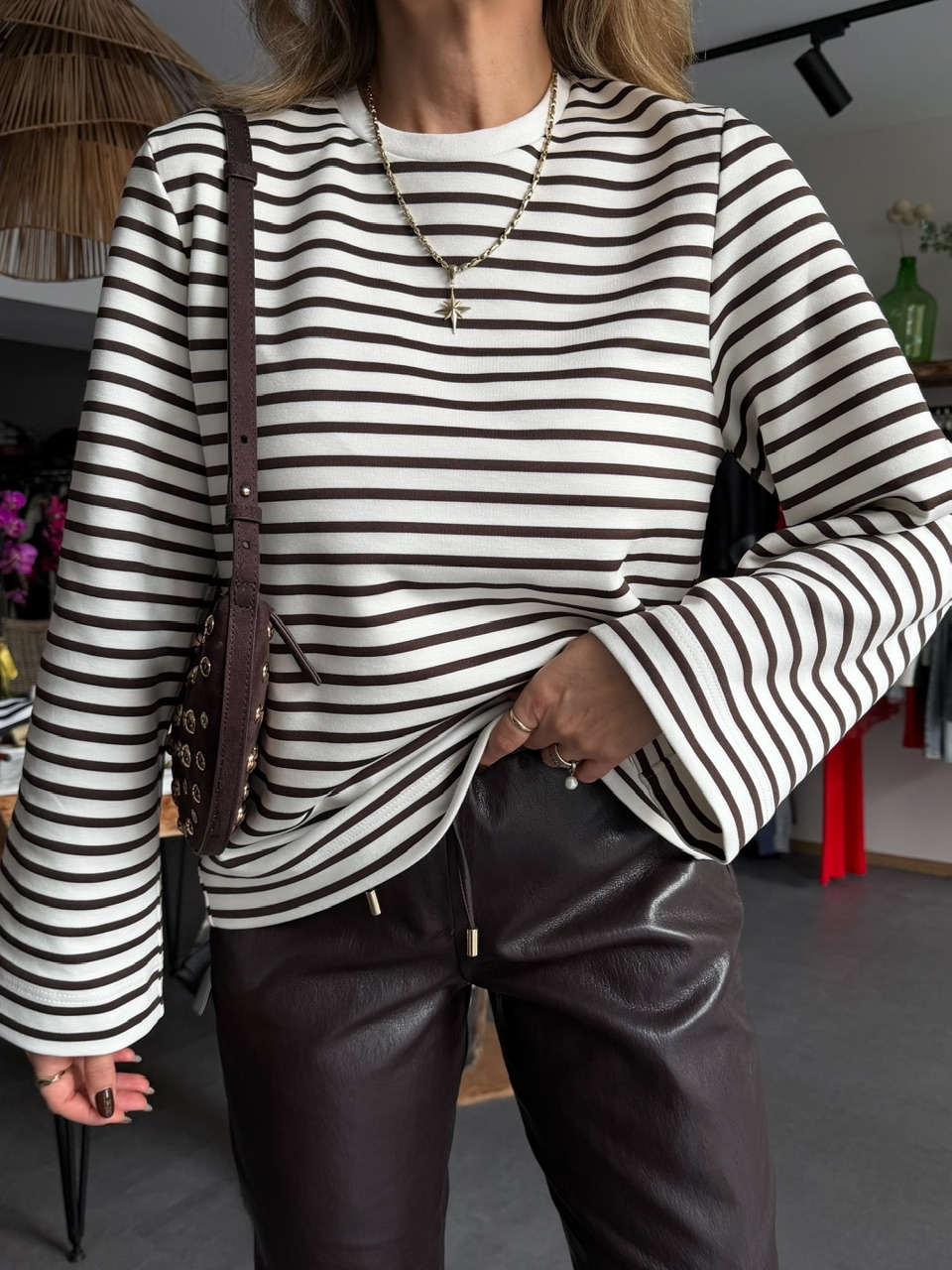 Kahve Scuba Çizgili Sweatshirt