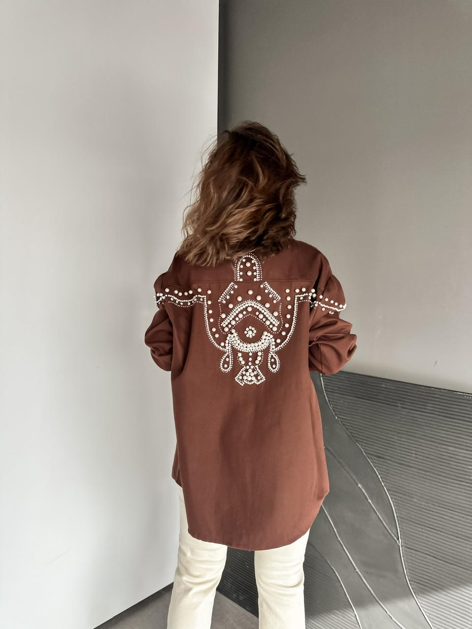 Kahve Sırtı İnci Ve Taş İşlemeli Ceket
