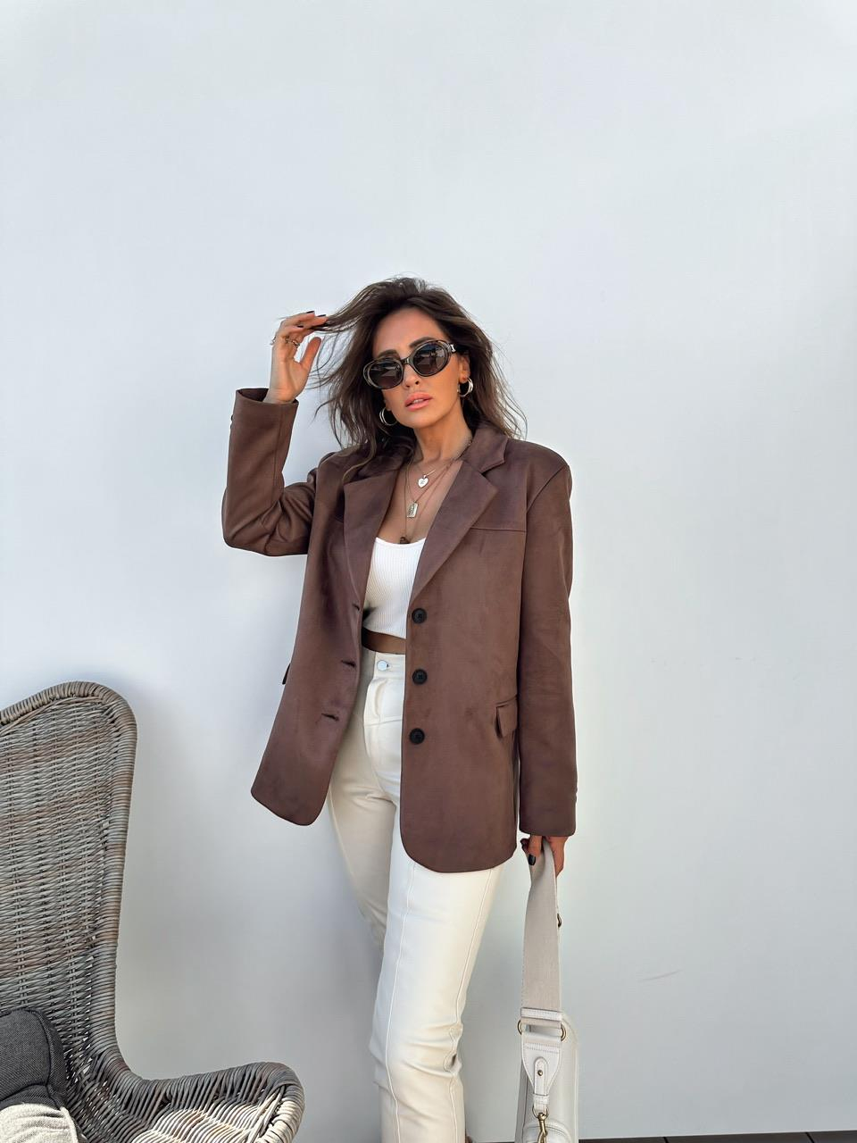Kahve Süet Blazer Ceket