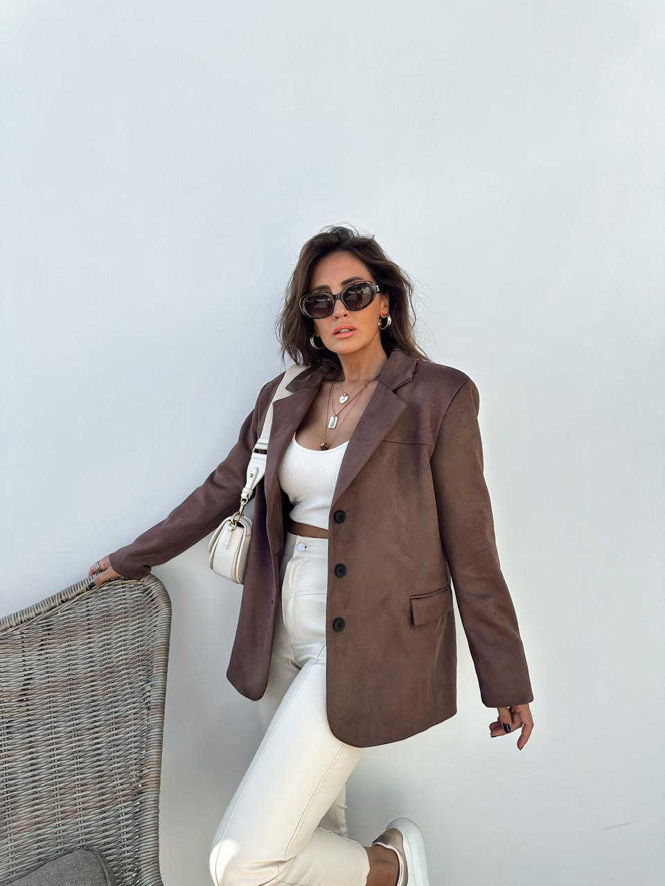 Kahve Süet Blazer Ceket
