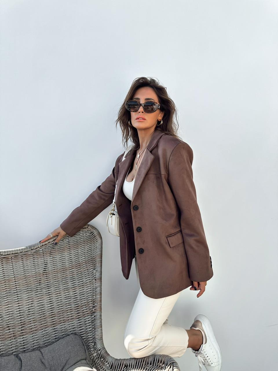 Kahve Süet Blazer Ceket