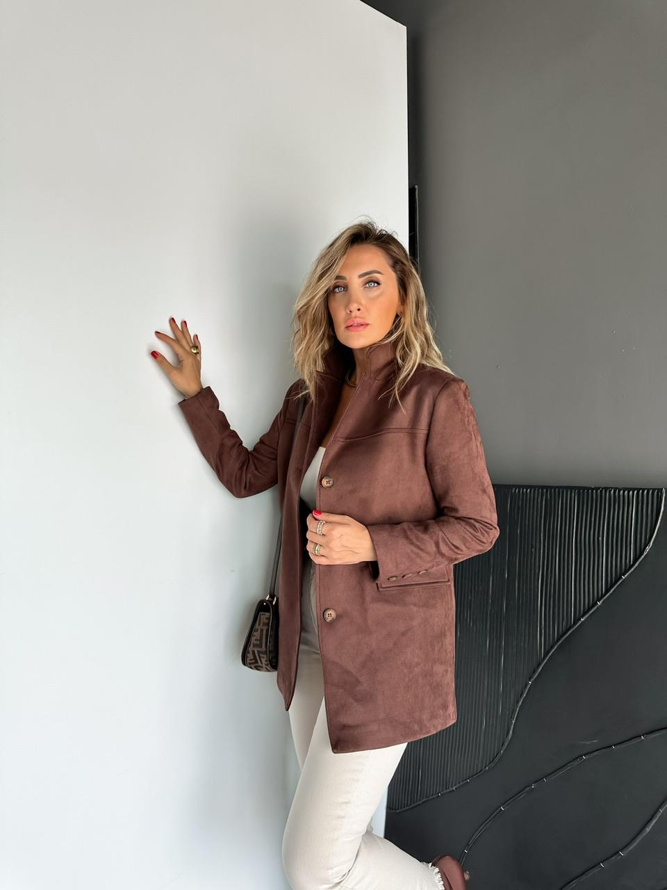 Kahve Süet Kapak Cepli Premium Ceket