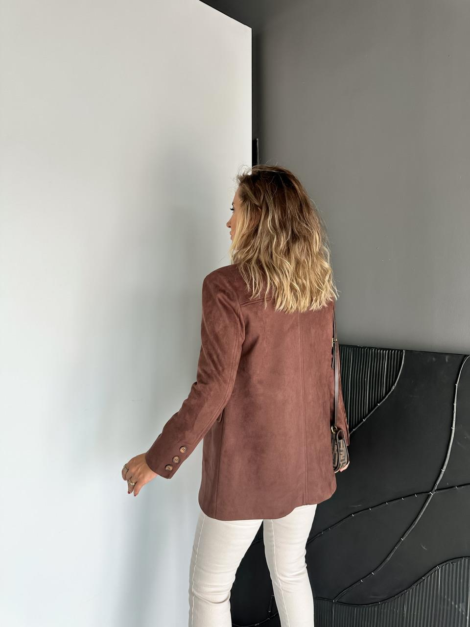 Kahve Süet Kapak Cepli Premium Ceket