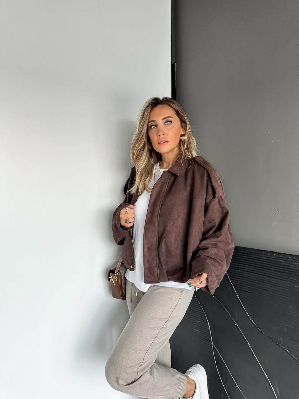 Kahve Süet Manşetli Ceket