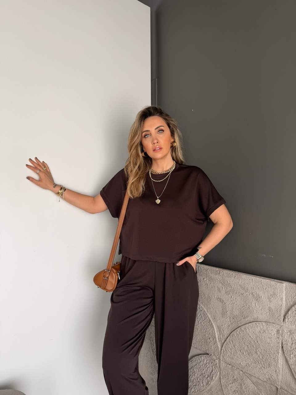 Kahve T Kol Likralı Modal Takım