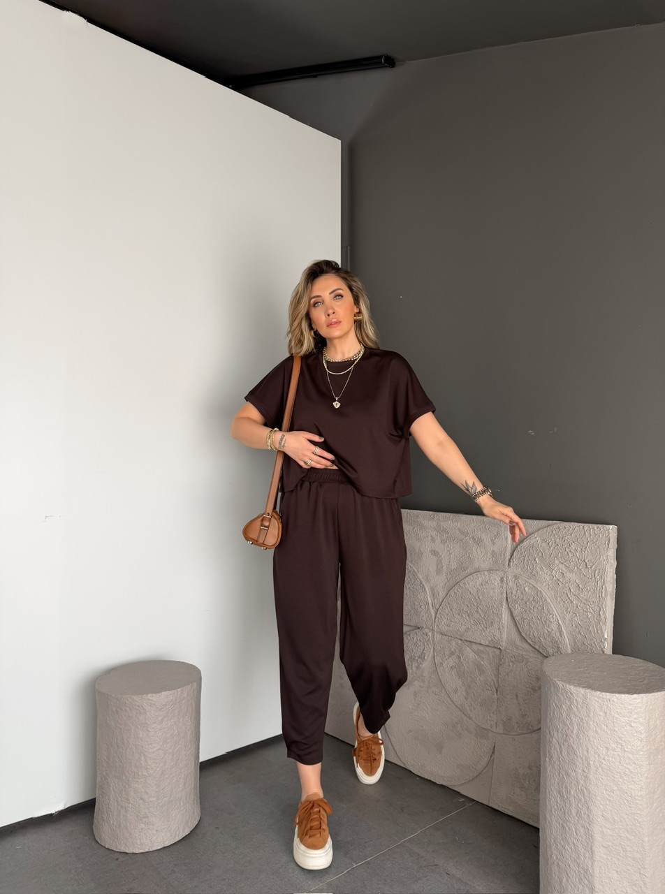 Kahve T Kol Likralı Modal Takım