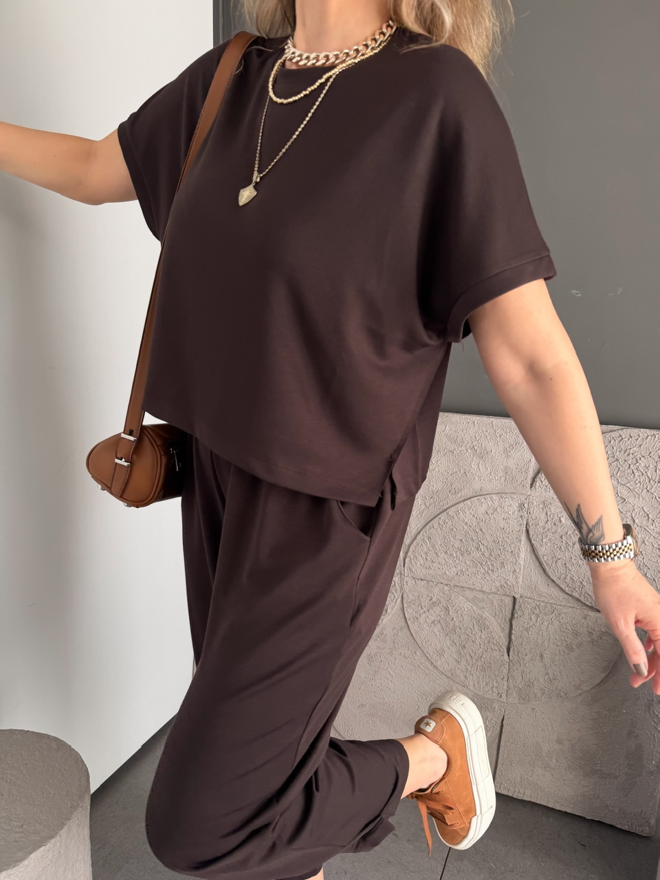 Kahve T Kol Likralı Modal Takım
