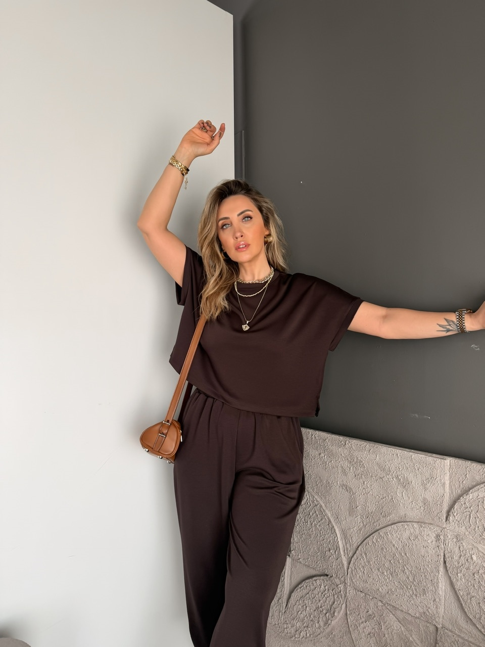 Kahve T Kol Likralı Modal Takım