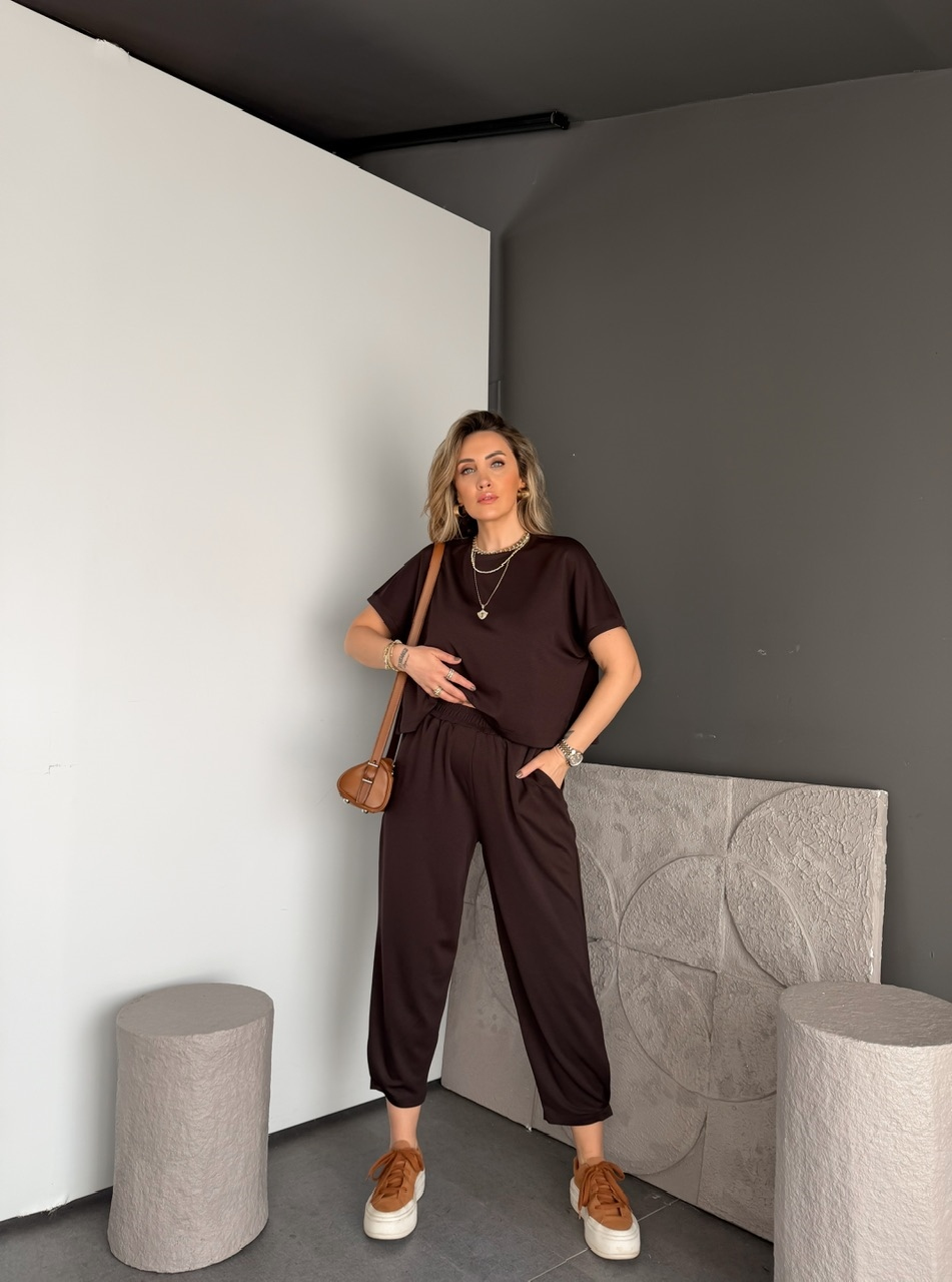 Kahve T Kol Likralı Modal Takım