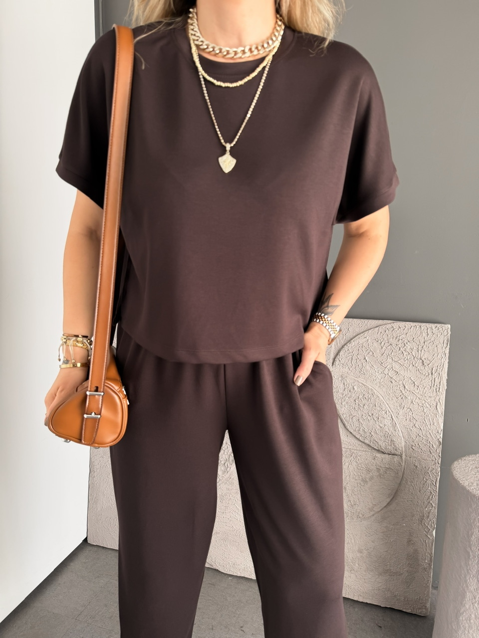 Kahve T Kol Likralı Modal Takım