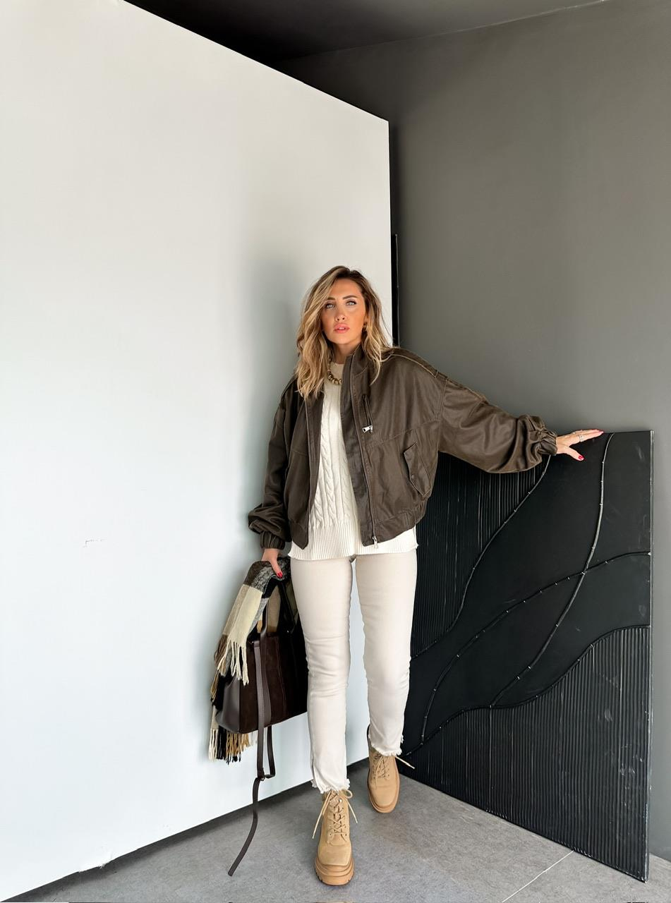 Kahve Taşlanmış Premium Bomber Ceket