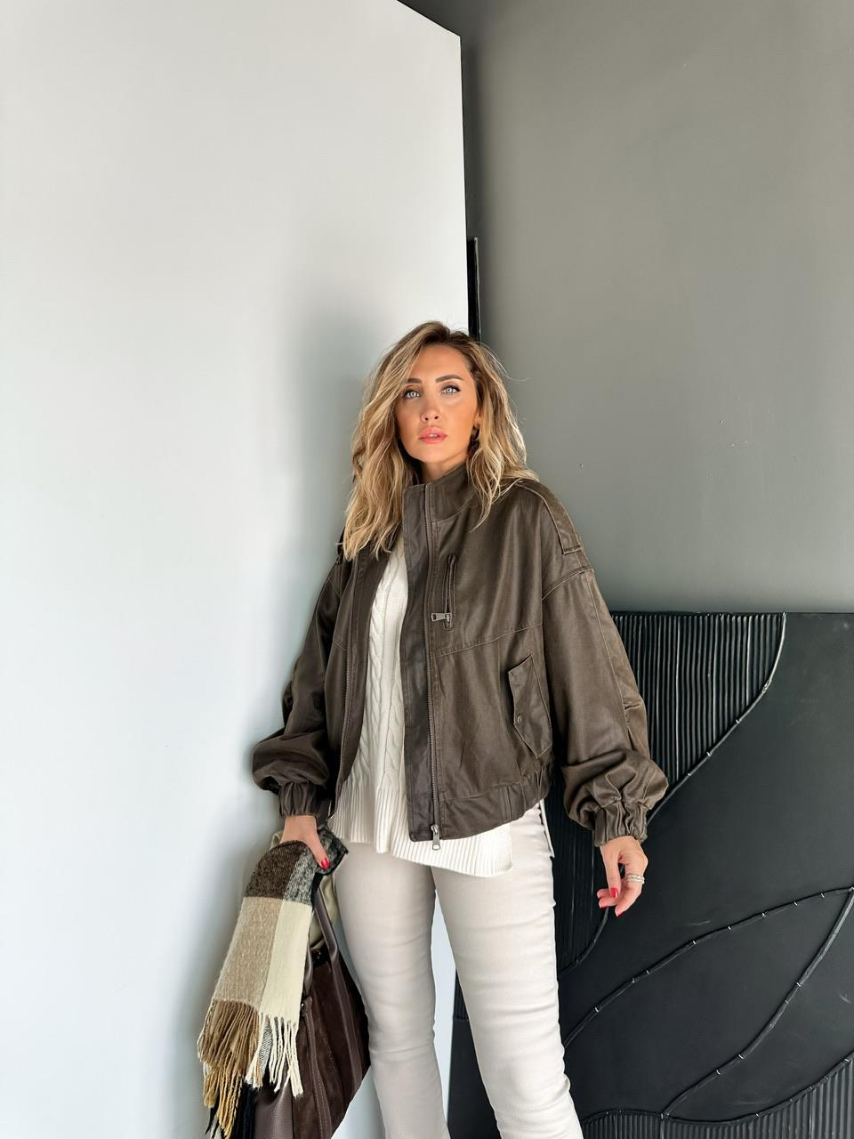 Kahve Taşlanmış Premium Bomber Ceket