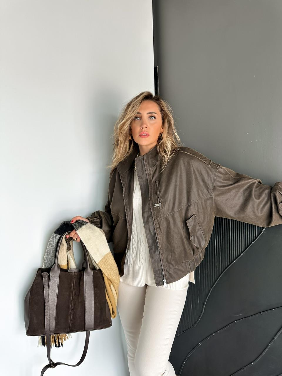 Kahve Taşlanmış Premium Bomber Ceket