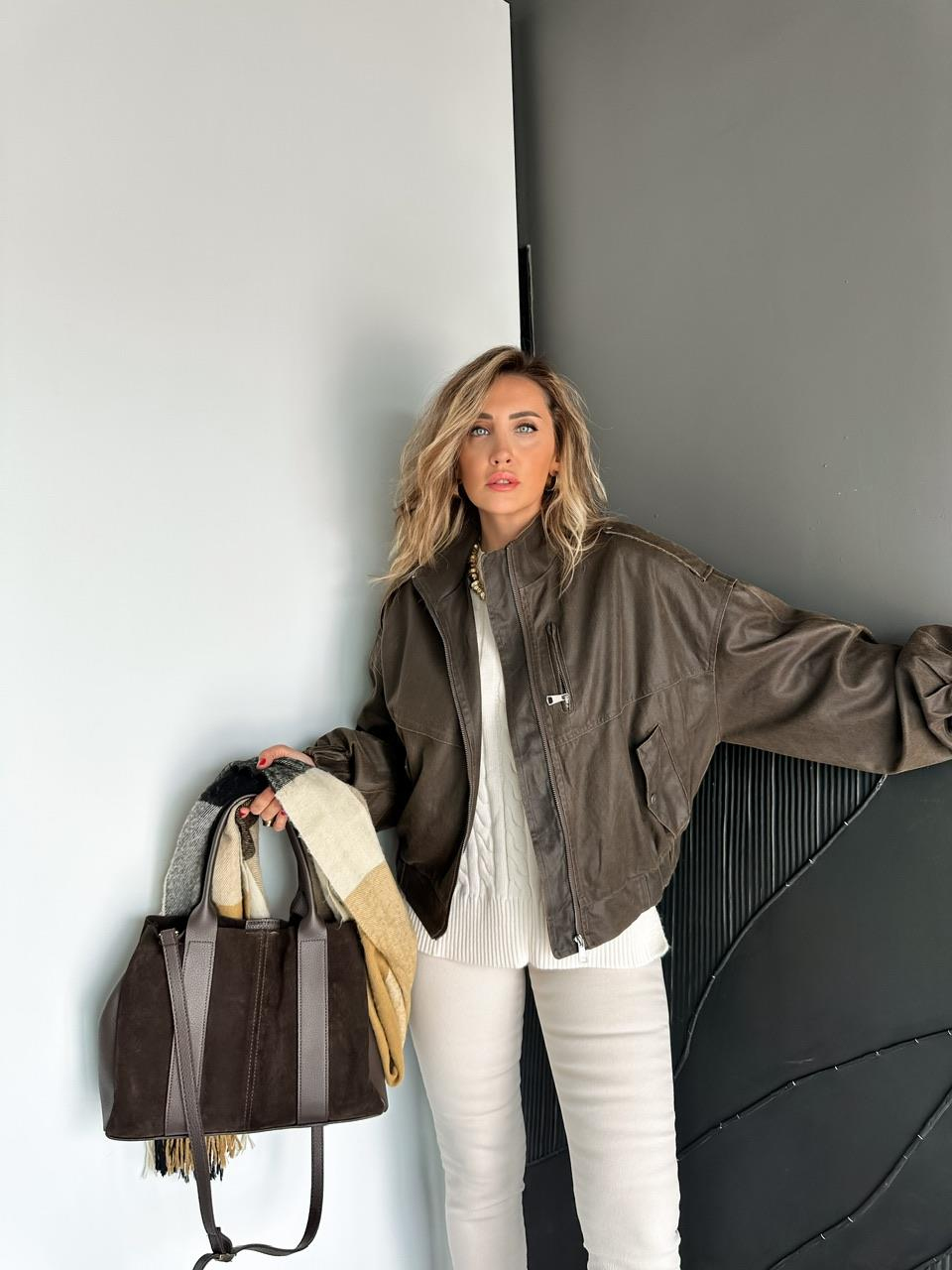 Kahve Taşlanmış Premium Bomber Ceket