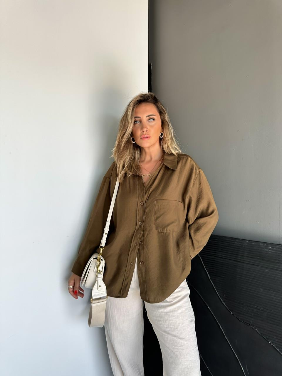 Kahve Tek Cepli Salaş Soft Gömlek