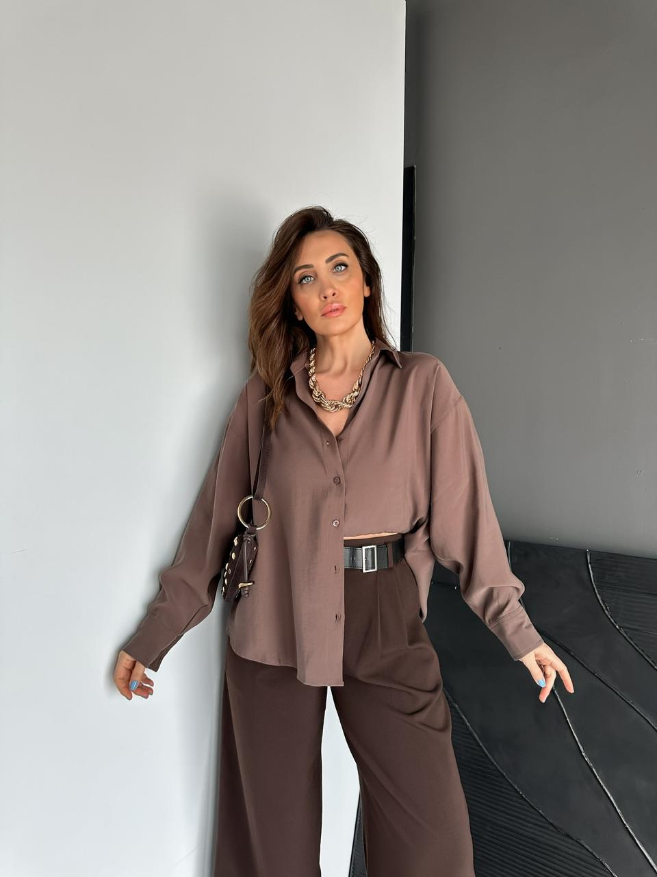 Kahve Tensel Salaş Cotton Gömlek