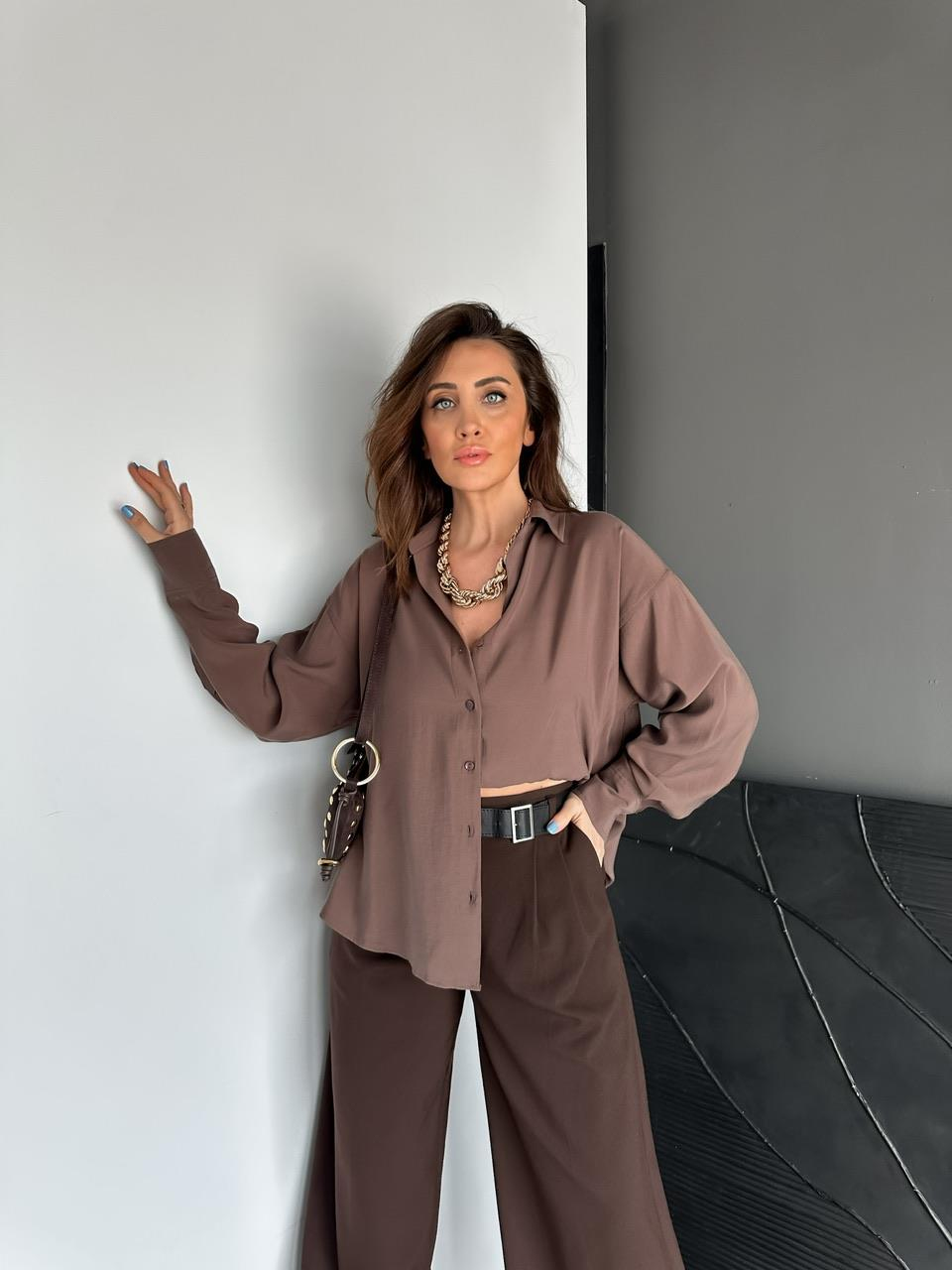Kahve Tensel Salaş Cotton Gömlek