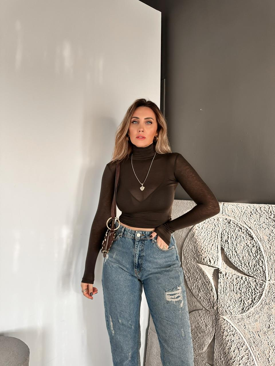 Kahve Transparan Likralı Body