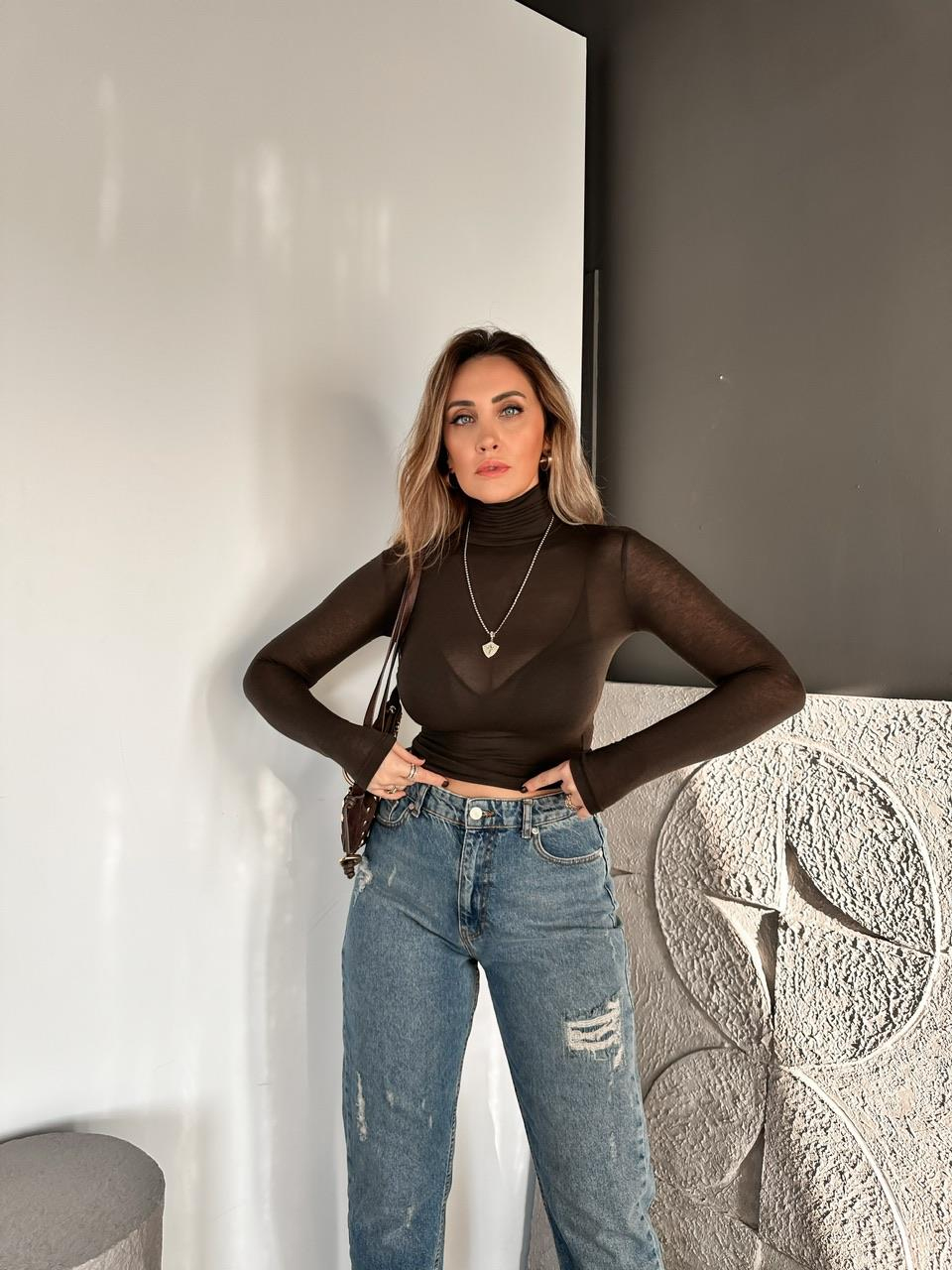 Kahve Transparan Likralı Body
