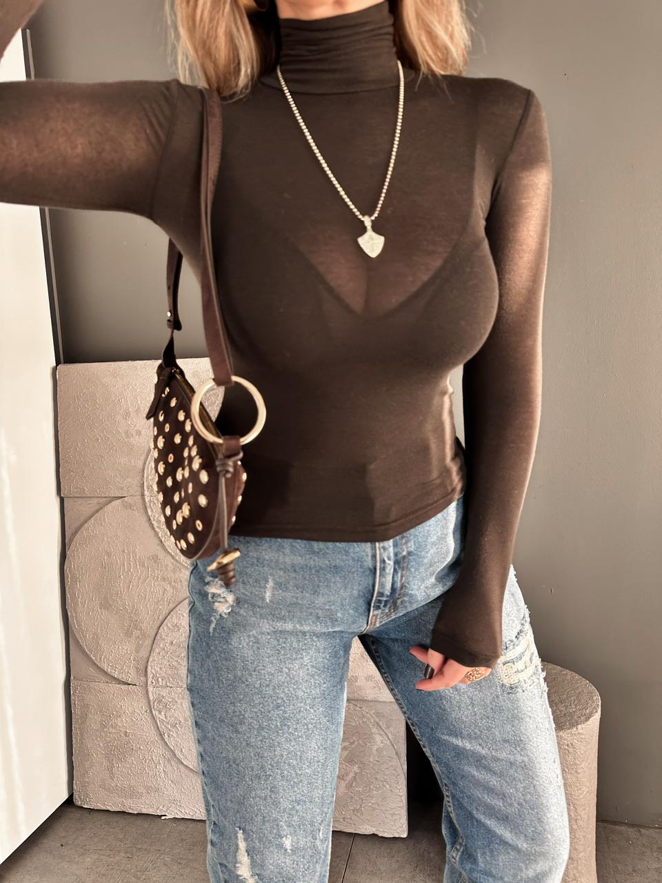 Kahve Transparan Likralı Body