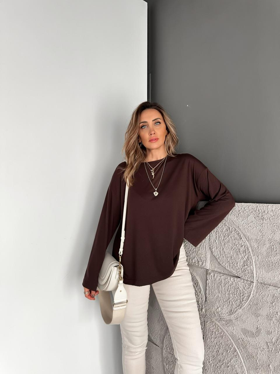 Kahve Uzun Kol Salaş Tshirt